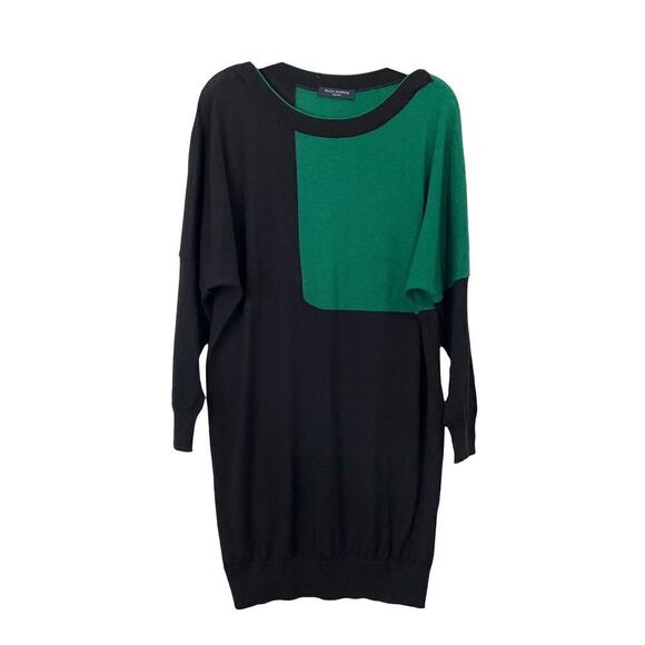 Piazza Sempione 100% wool knit tunic sweater dress Sz 40 color block black green - Picture 1 of 7